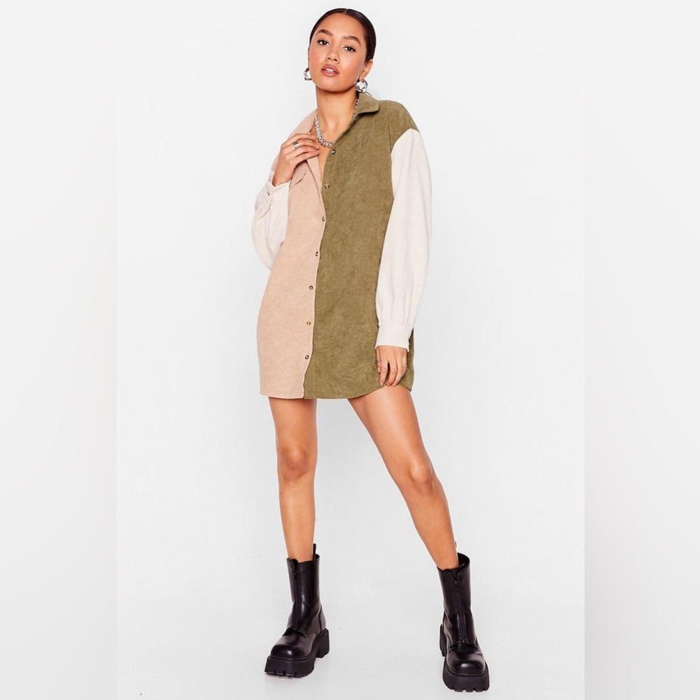 Nasty GAL Collection Writers Colorblock Corduroy  Shirt Dress